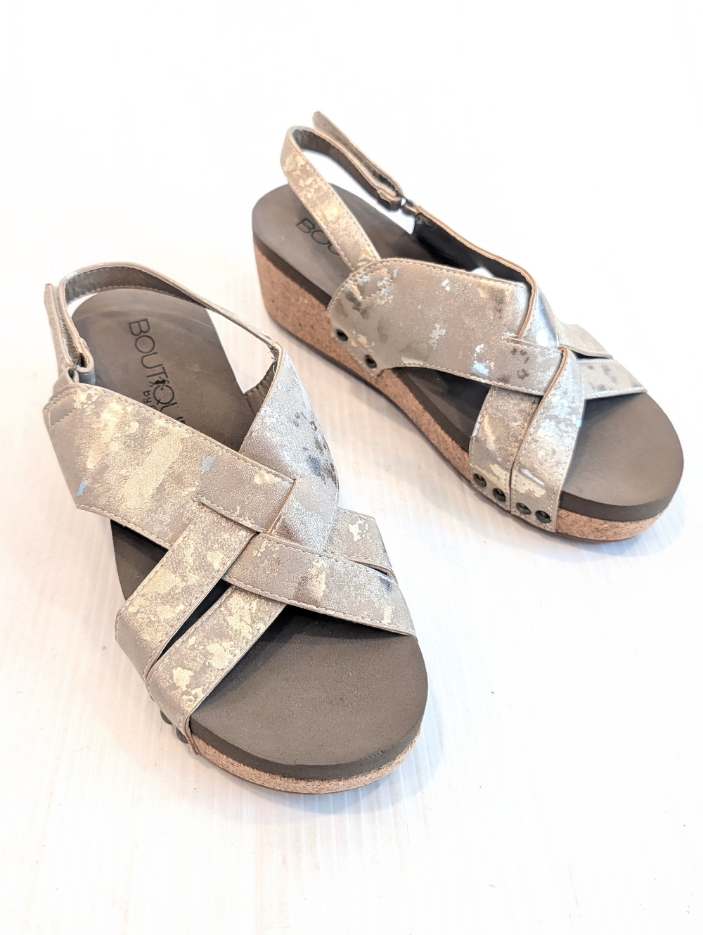 CORKYS Women's Strappy Metallic Gold Cork Wedge Slingback Sandals Size 8
